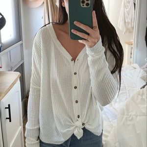 Out from Under Urban Outfitters White Button Up Waffle Knit long sleeve